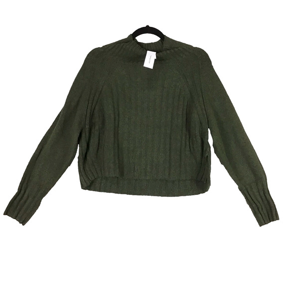 Top Shop Green Mock Neck High Low Sweater Lightweight Cropped Size Medium - Picture 2 of 11